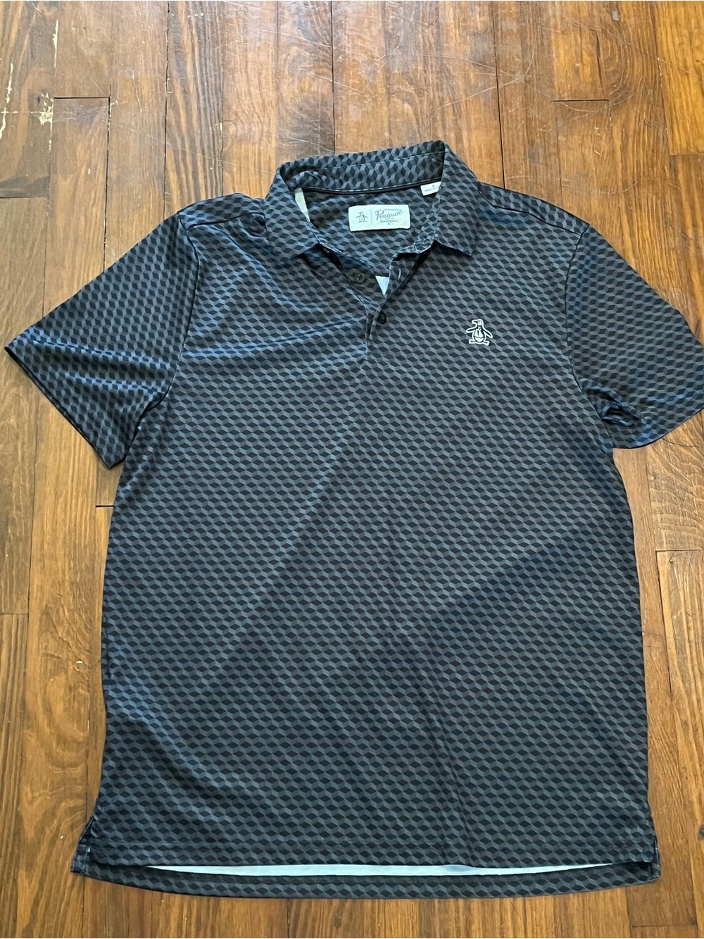 Original Penguin Black and Charcoal Geo-Pattern Polo